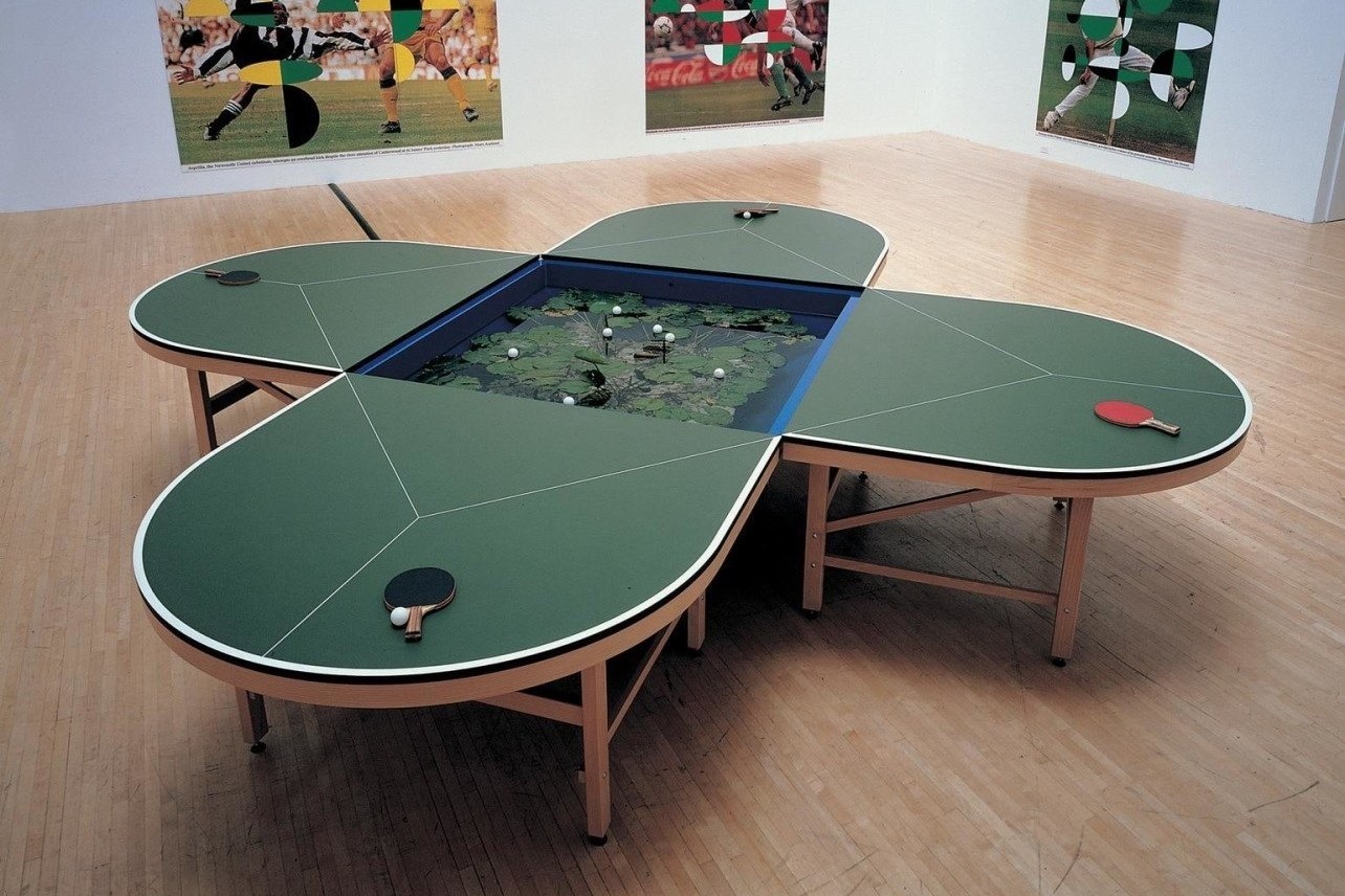 The ping-pong table entered the fine arts as both an object and a symbol of interpersonal communication