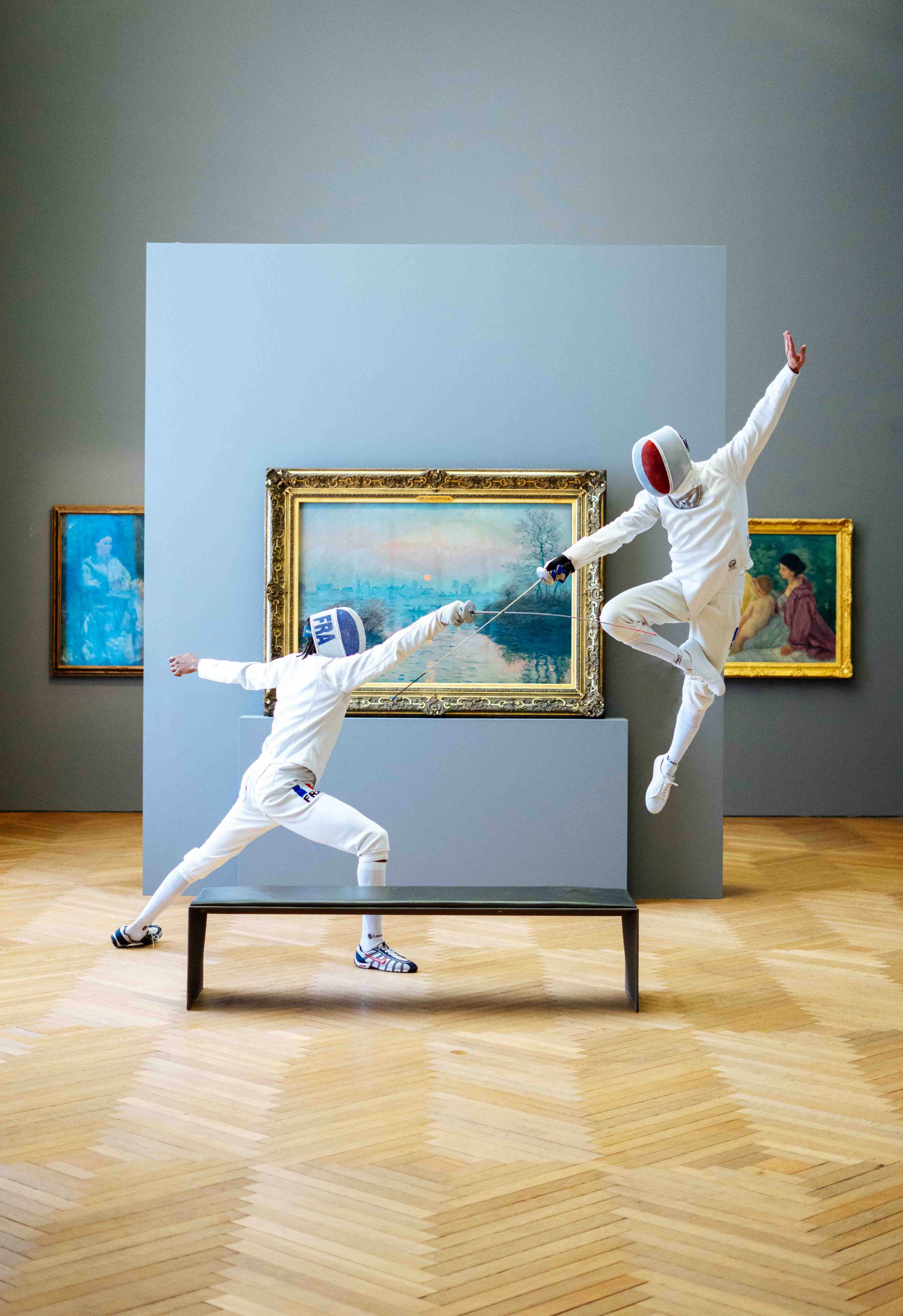 "Balletstra" ve spolupráci s dvojnásobným mistrem světa v šermu Enzem Lefortem, 2023, Petit Palais, Musée des Beaux Arts de Paris. Zdroj: oficiální webové stránky autora. 