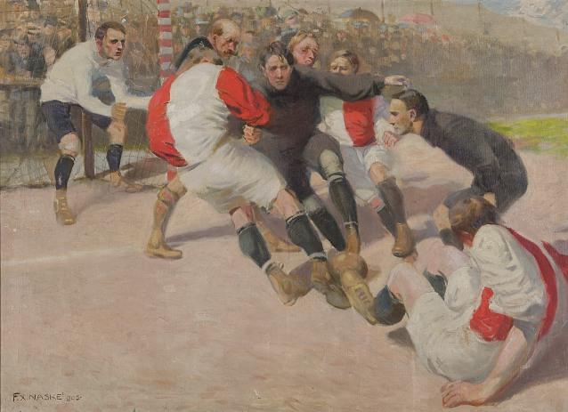František Xaver Naske, Fotbalové utkání Angličanů se Slavií v Praze, 1905. Zdroj: GAVU