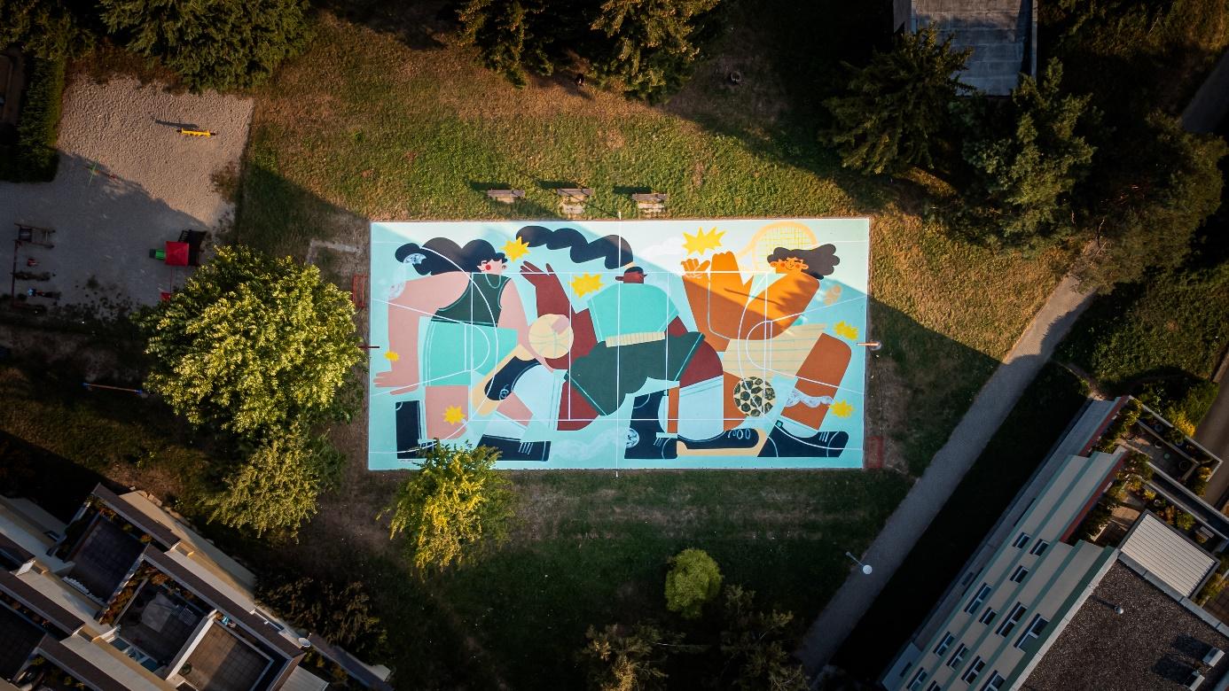  Júlia Mota Albuquerque, Basketbalové hřiště v Olomouci. Zdroj: streetart-festival.cz