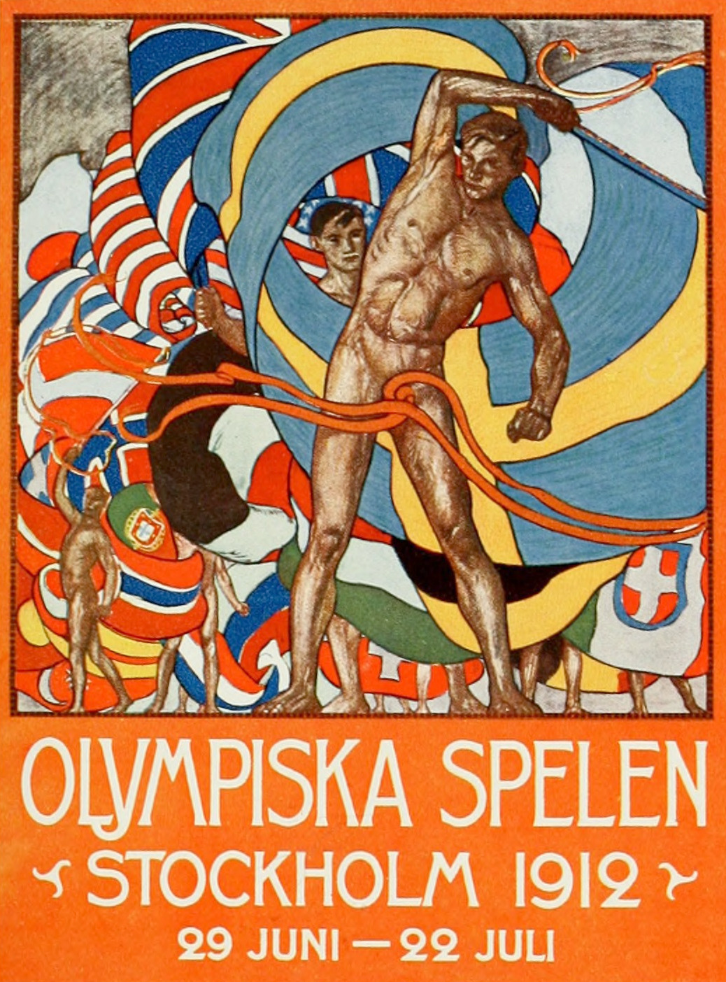 Plakát olympiády v roce 1912 vzbudil kontroverze, je ale důkazem, že se organizátoři snažili využít umění ke zvýšení atraktivity her. Zdroj: Wikimedia